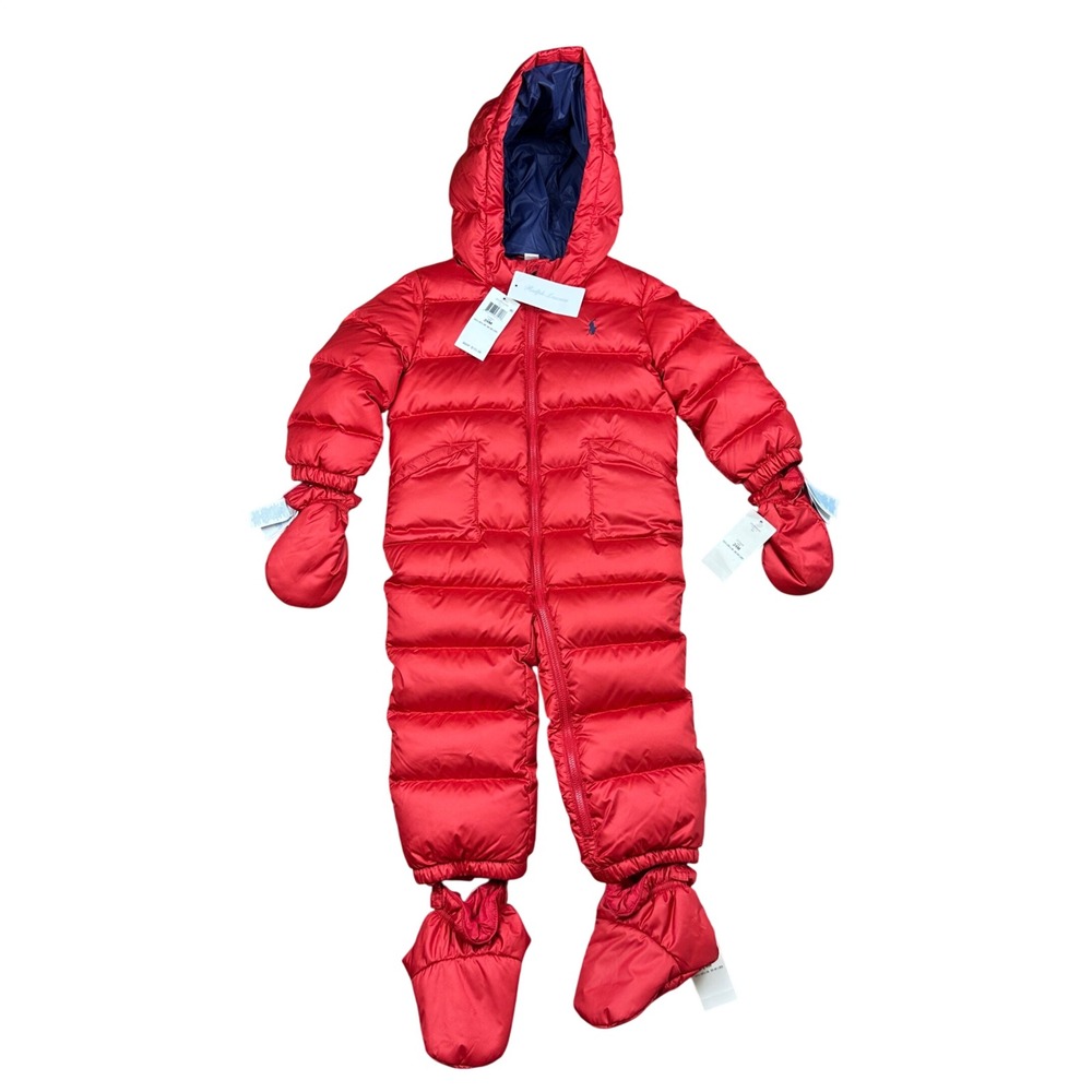 NEW Ralph Lauren Down Bunting Snowsuit 3 Piece Set Booties Infant Toddler 24M